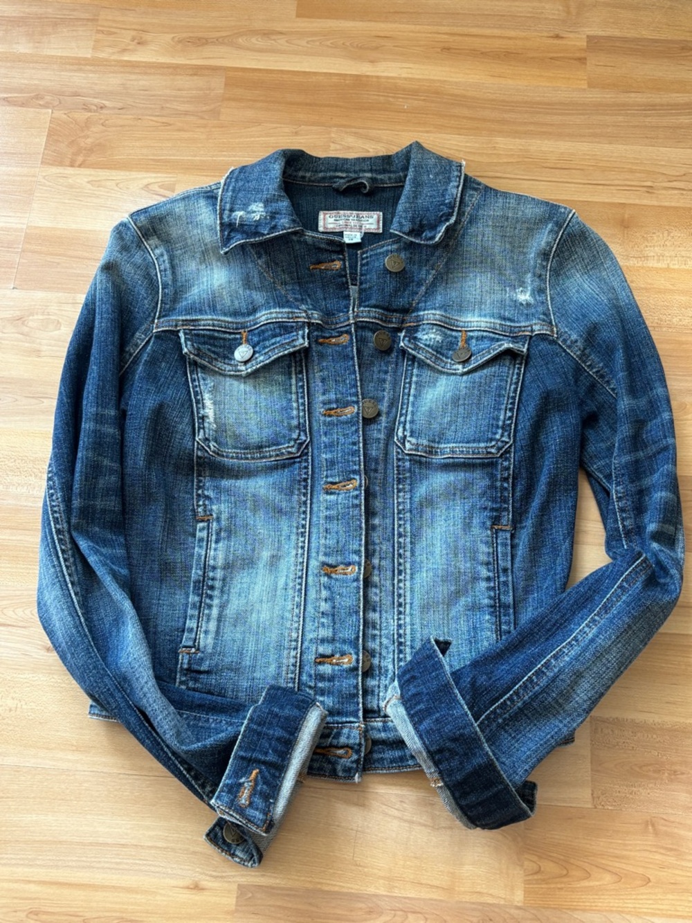 Guess Distressed Blue Denim Jean Jacket